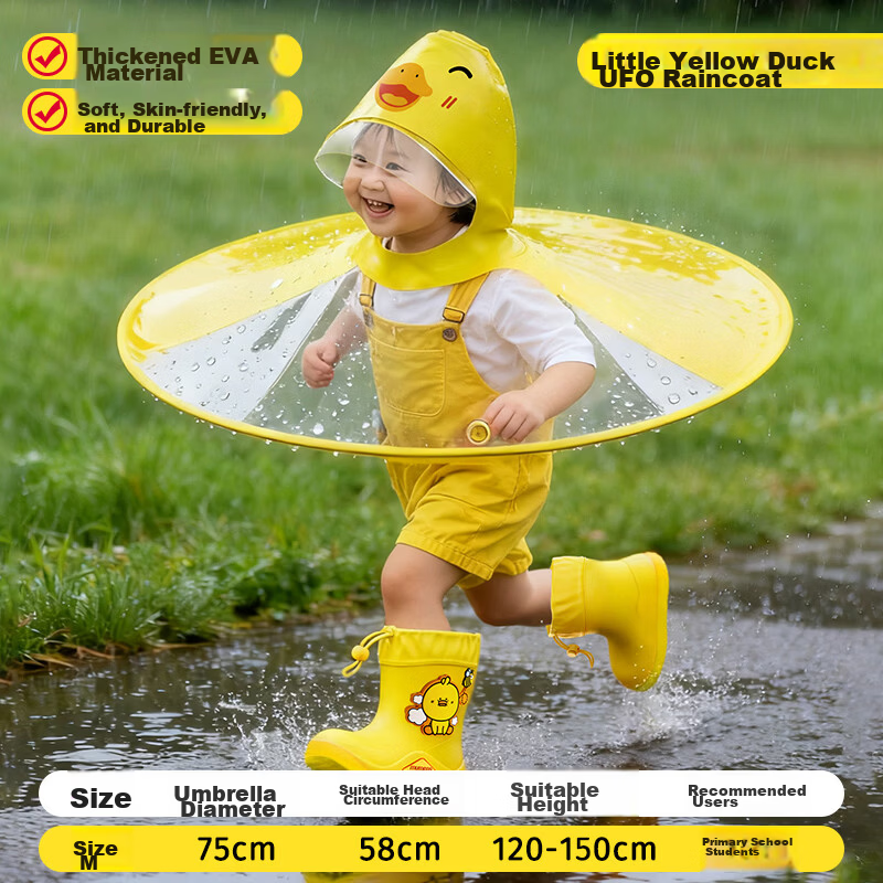 Mumeng Kids Raincoat Baby Kindergarten Boys Girls Breathable Waterproof Cape UFO Rain Gear Little Yellow Duck M