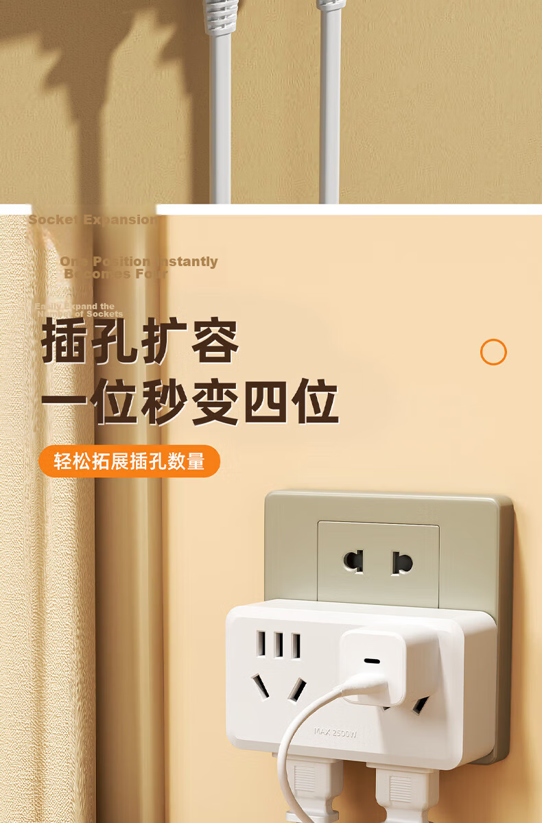 Cici Model 86 Wall Adapter Plug/Socket/Power Converter/Wireless Adapter/One-to-Multiple Plug/One-to-Four Socket for Home Bedroom Kitchen CC-H25 3