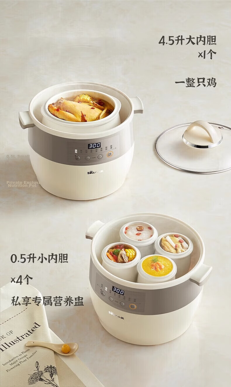 Bear Electric Ceramic Slow Cooker Large Capacity 3-5 People Stew Pot Soup Cooker White Porcelain Electric Stew Pot 10