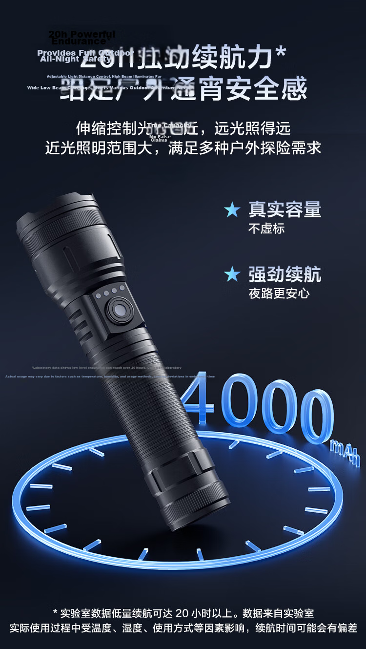JD Original High-Intensity Zoomable Flashlight, 1500 Lumens, Long-Lasting Battery Life, Outdoor Survival, Rechargeable, Multifunctional, Portable for Home Use 4