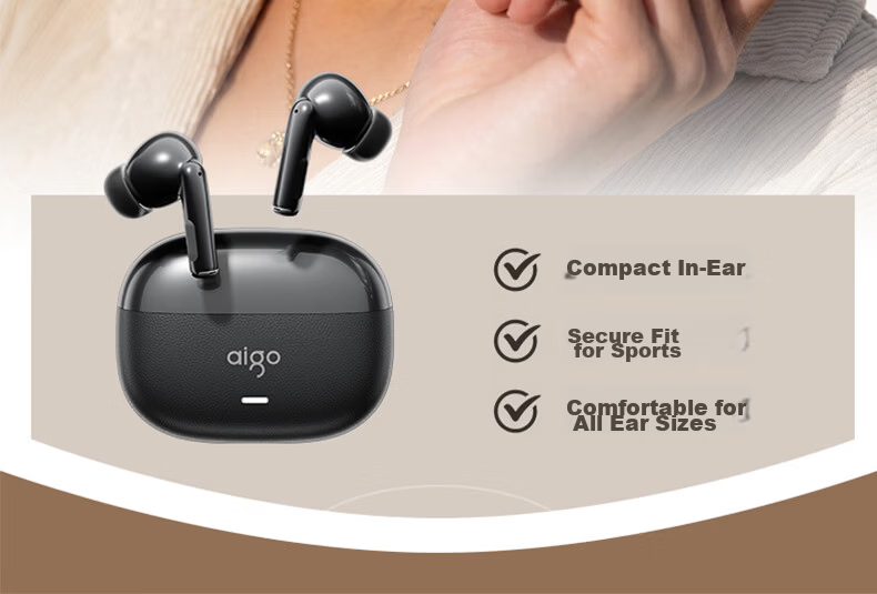 Aigo Bluetooth Earphones, In-Ear TWS Sports Comfortable Wireless Headphones, Bluetooth 5.0, Long Battery Life, Call Noise Reduction, Tq18 White 5