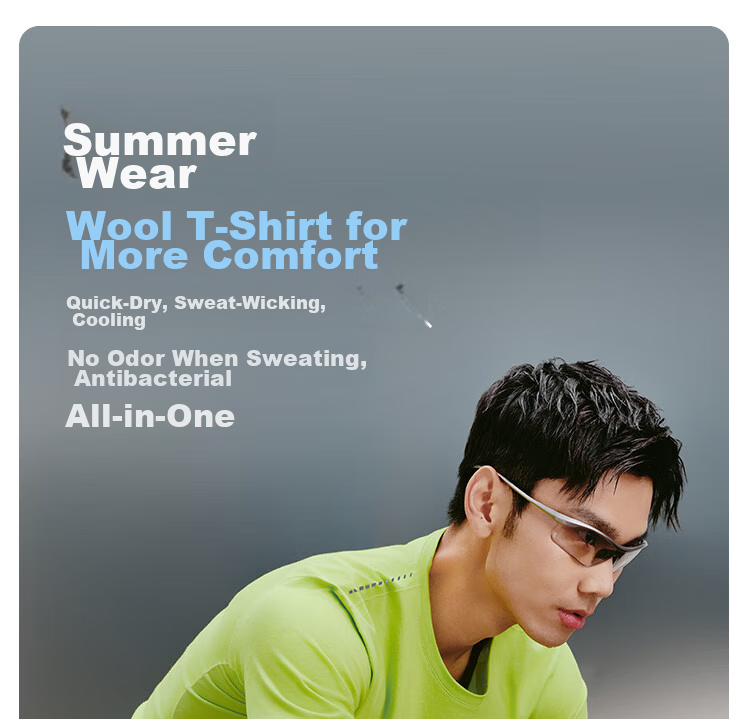 JD Original Summer Men's Sports Short-Sleeve Running Fitness Aerobic Sweat-Resistant Quick-Dry Wool T-Shirt, Phantom Green, M 10