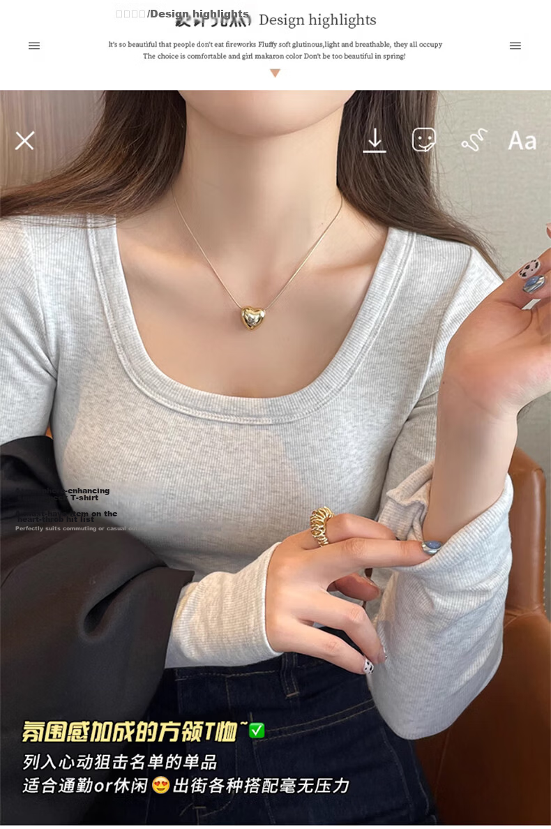 LangSha Women's Square Neck Base Layer Shirt Autumn Winter 2025 Thickened Fleece Ribbed Long Sleeve Slim Fit Antibacterial Mite-Resistant Inner Top 9