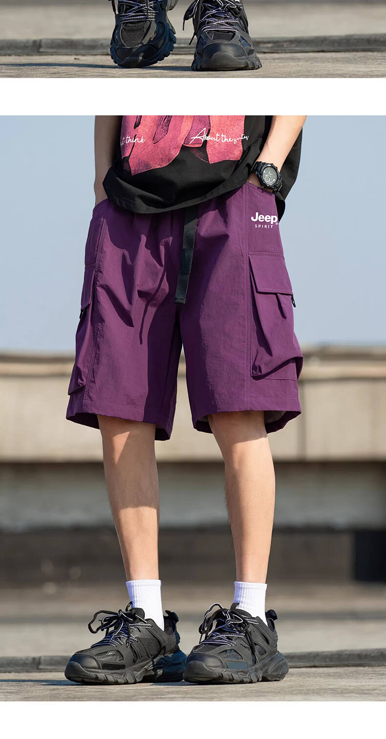 JEEP SPIRIT Men's Shorts 2026 Summer Casual Cargo Loose Fit Knee-Length Pants Black XL 10