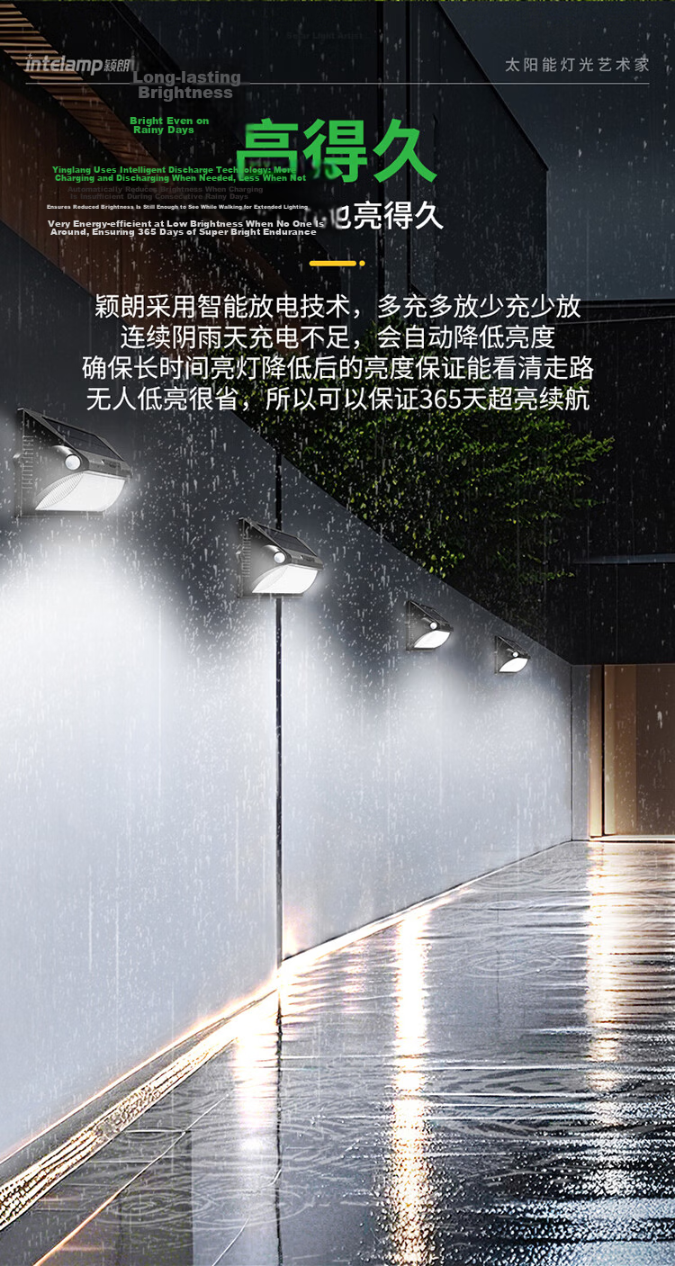 Yinglang Solar Sensor Outdoor Courtyard Wall Light Waterproof Landscape Home Lighting High Brightness Motion Sensor Street Lamp 5
