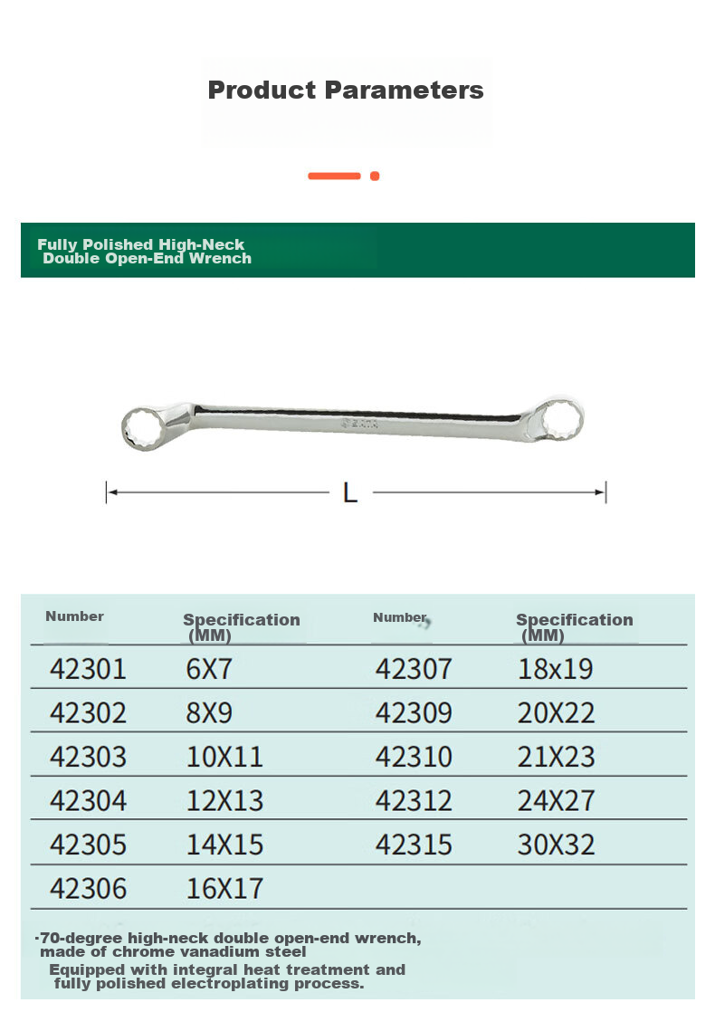 SATA Fully Polished High-Neck Double Box-End Wrench 14x15MM 42305 6