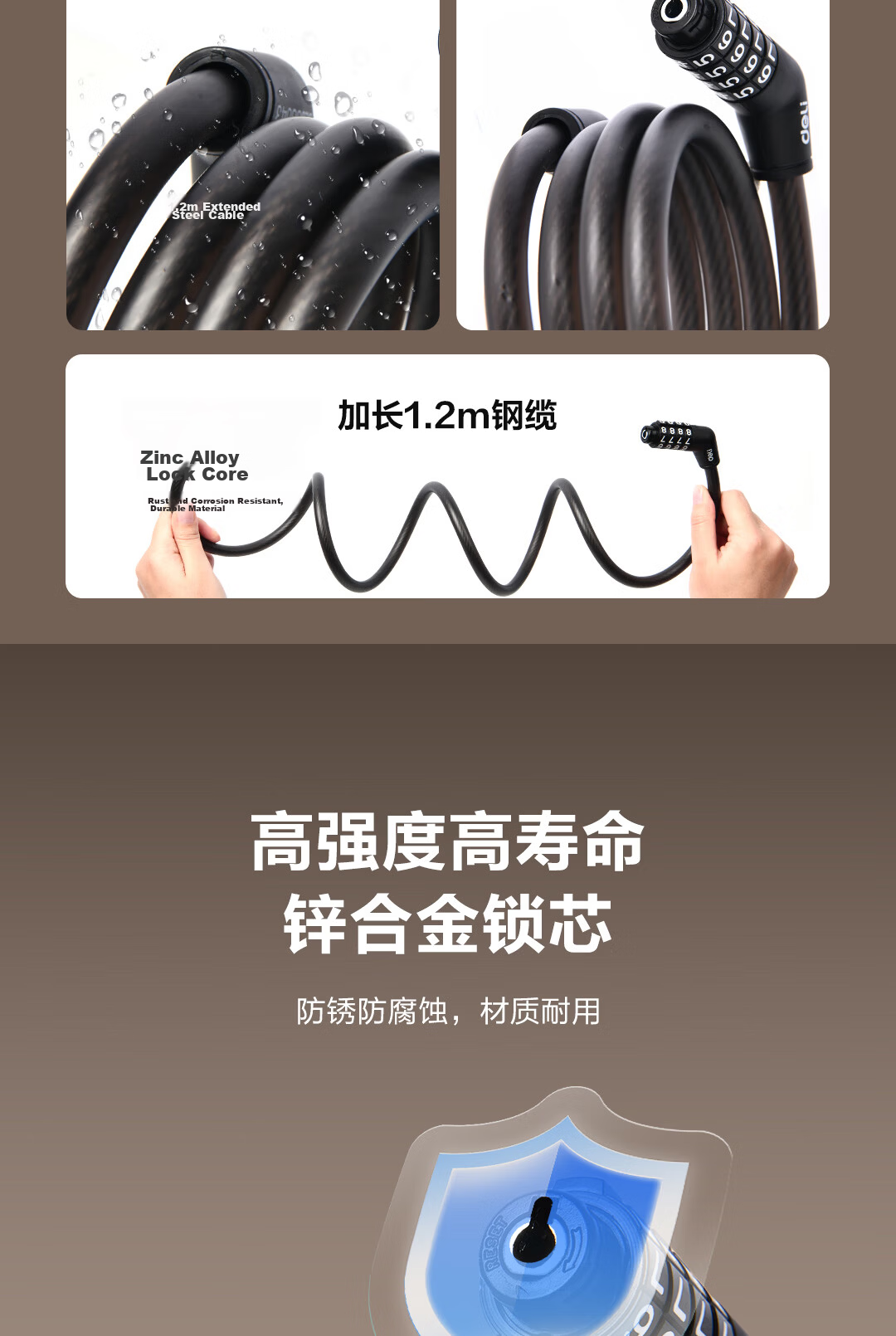 Deli Bicycle Lock 4-Digit Combination Lock [120cm with Frame Mount] Convenient Cut-Resistant Anti-Theft Road Mountain Bike Lock 4