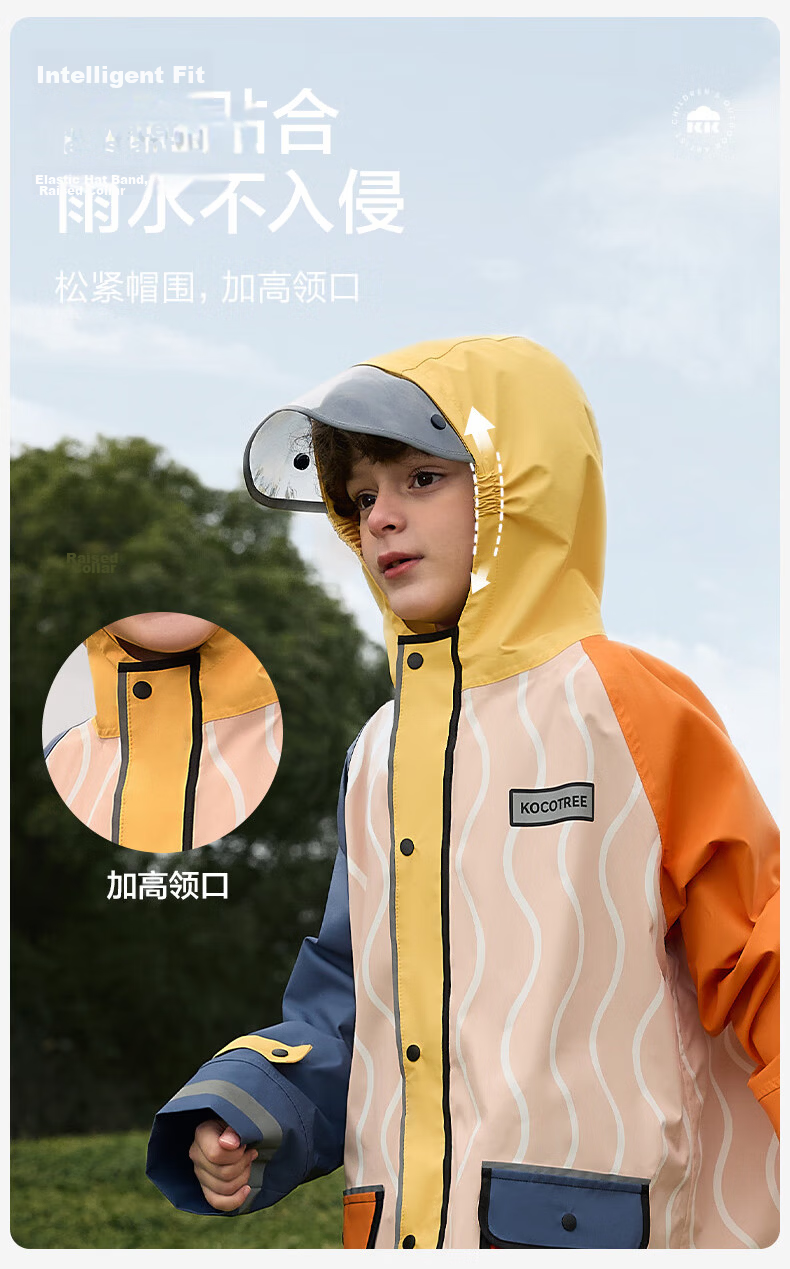 Kocotree Children's Raincoat with Backpack Space, Waterproof Thickened Rain Jacket, Full Body Rain Poncho for Boys And Girls, Windproof Fashionable Raincoat 11