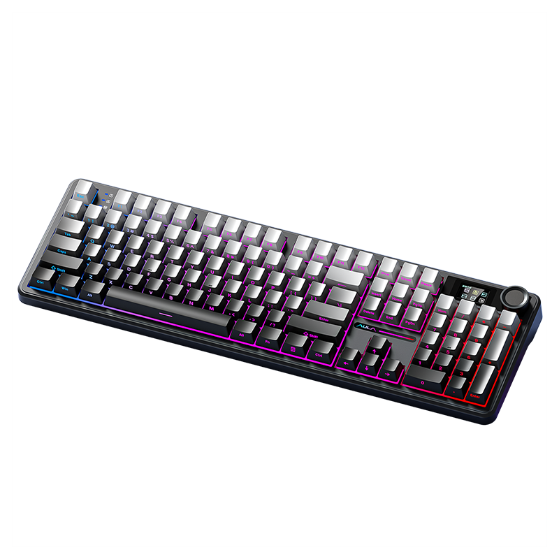 AULA F108 Custom Mechanical Keyboard Wireless Bluetooth Tri-Mode Display Gasket Structure RGB Lighting 108 Keys Gaming Office Gradient Gray - Fengling Switch