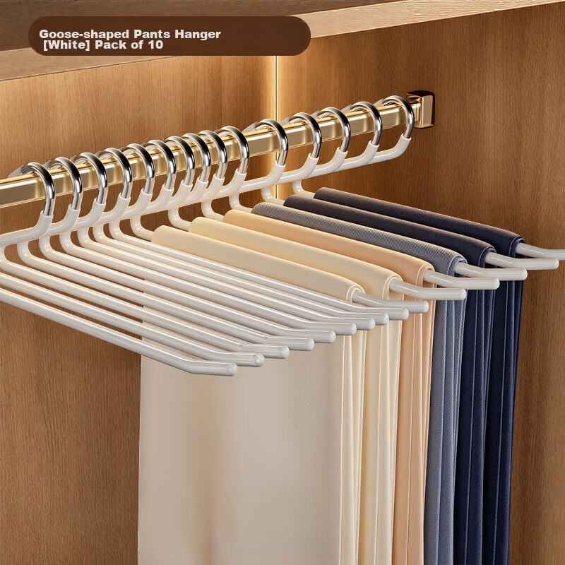 CHUSHE Goose-Shaped Pants Hanger Household Non-Slip Pants Rack Wardrobe Built-In Storage Off-White 10 Pieces