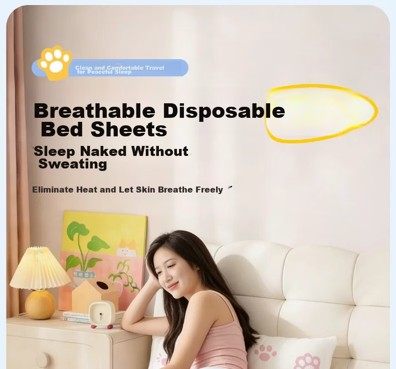 Liomirror Disposable Bedding Set 3-Piece Thickened Hotel Bed Sheet Pillowcase Portable Animal City 3-Piece Set 12