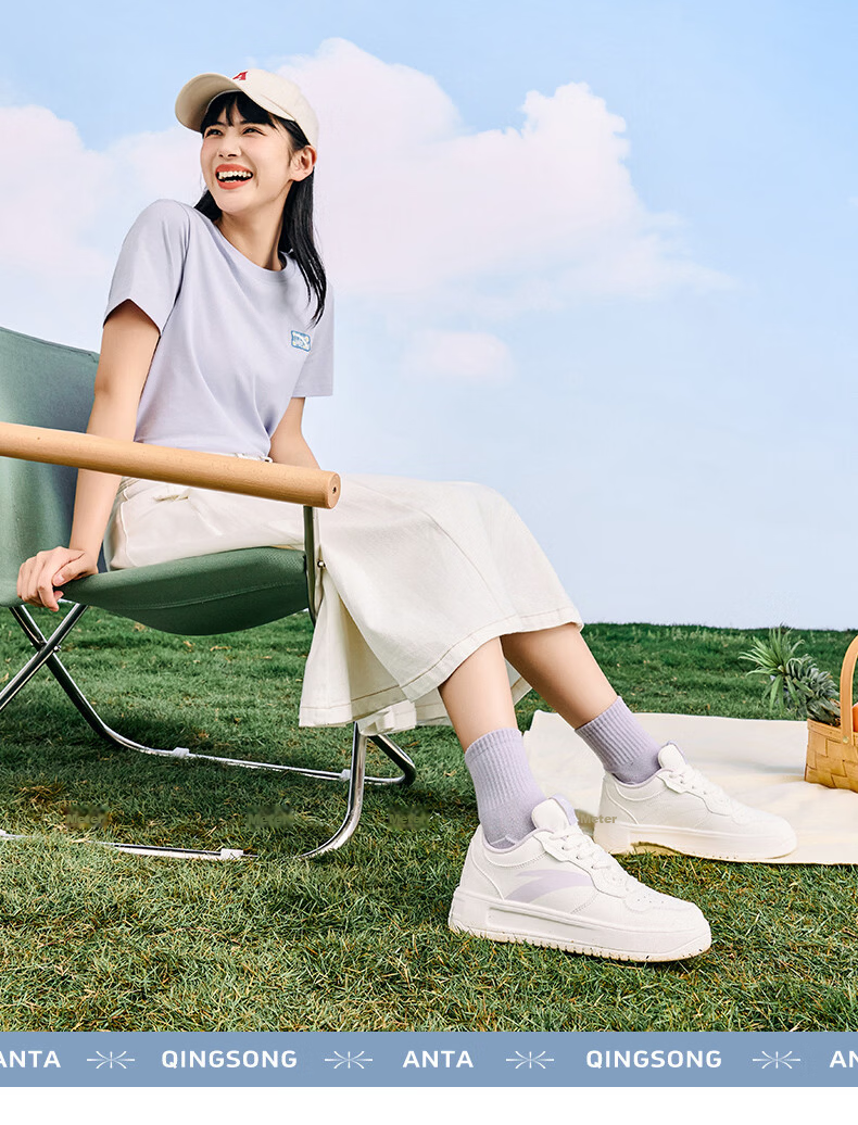 Anta Easy Casual Women's Sneakers Summer Breathable Couple Simple White Shoes Soft Sole Comfortable Thick Sole Height Increasing Leisure Shoes 9