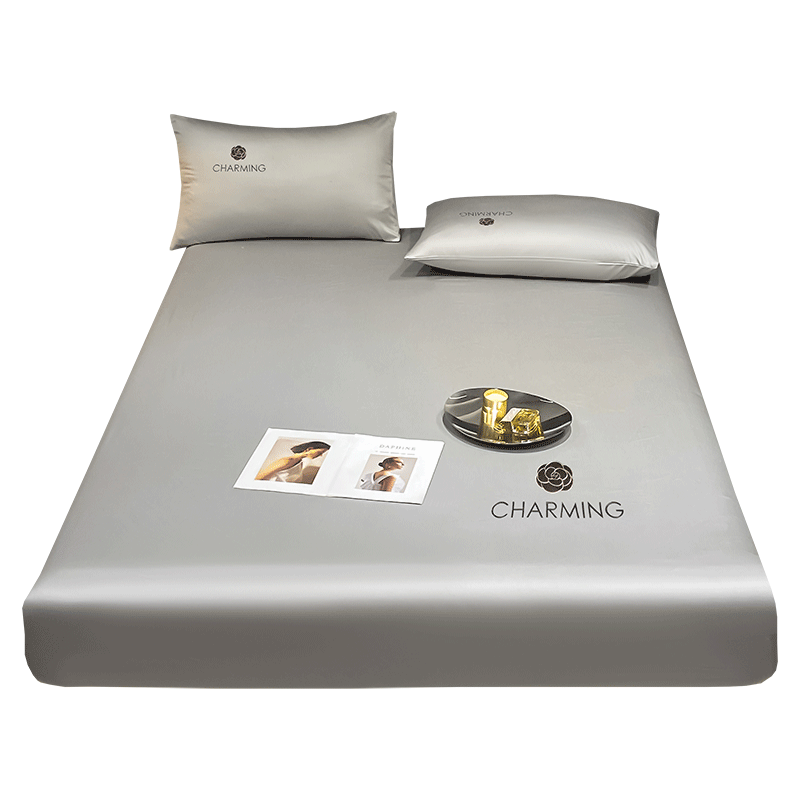 MUJI Class A Antibacterial Ice Silk Fitted Sheet Full Coverage Three-Piece Set 1.8m x 2m Light Gray Mattress Protector