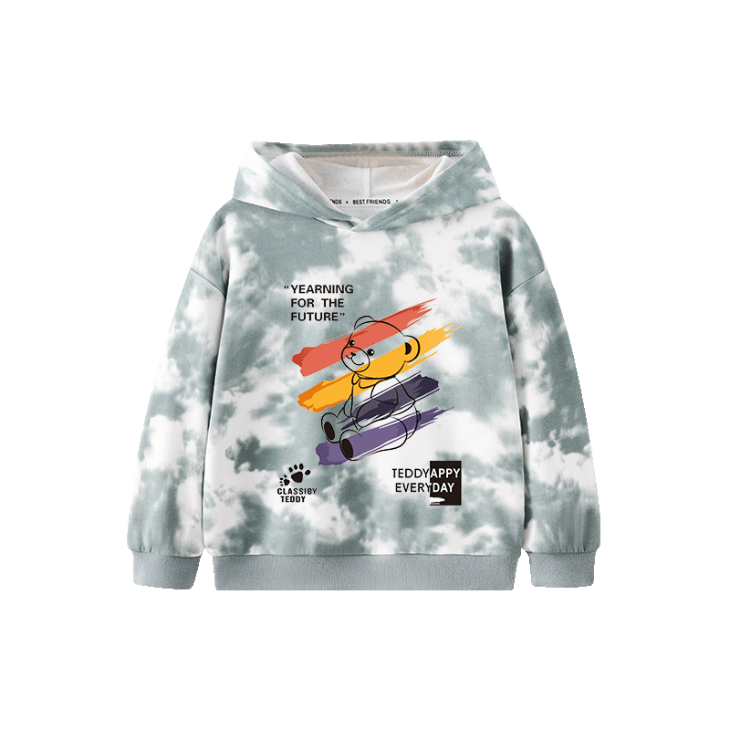 Classic Teddy Boys' Hooded Sweatshirt, Children's Autumn Wear, Casual Base Layer for Young Kids, Outdoor Clothing, Gray, Size 130