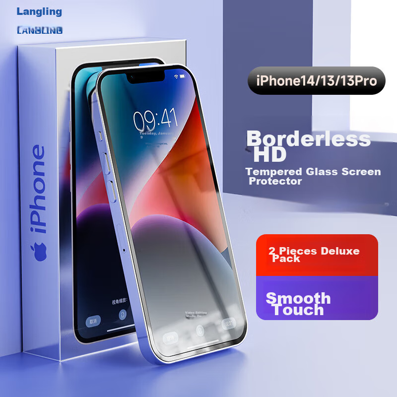 Langling [2-Pack] Tempered Glass Screen Protector for iPhone 14/13/13 Pro, HD Anti-Fingerprint, Drop-Resistant Phone Screen Film