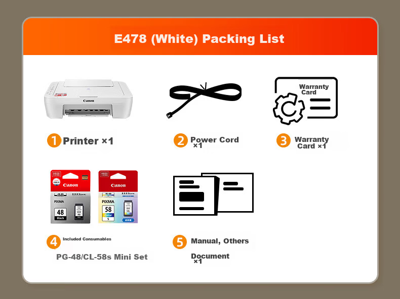 Canon E478 White A4 Wireless Color Inkjet Printer Copier Scanner Home Mobile Connection Photo Printing E478 White Model 15