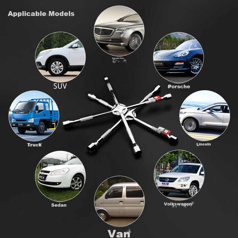 JERXUN Car Tire Wrench Hex Socket Wrench Tire Removal Wrench Extended Cross Wrench Tire Changing Tool 7