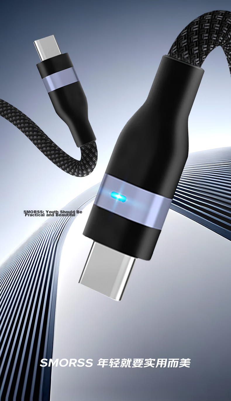 Smorss Apple 17/16/15 Type-C Dual-Head PD60W Fast Charging Cable CTOC Car Charger iPhone 15/16/17 Pro Laptop - Ice Crystal White 1.5m 2