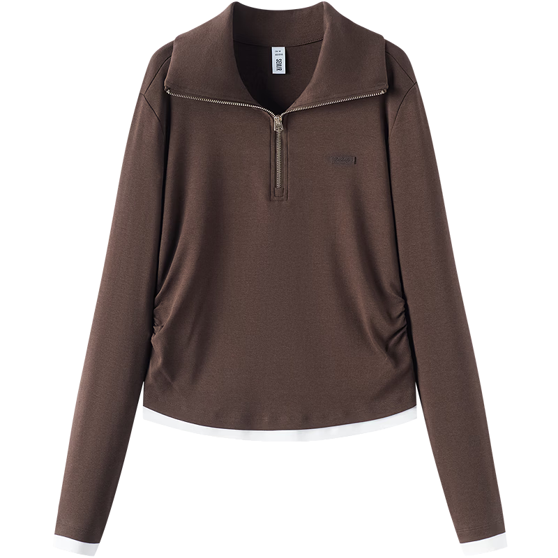 Semir Mall Same Style | Women's Long Sleeve T-Shirt Autumn Polo Collar Two-in-One Pleated Cool Fabric Top 2026 101526101009