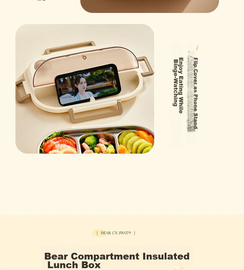 Bear 316 Stainless Steel Lunch Box Large Capacity Portable Bento Box Dishwasher Safe JW079 15