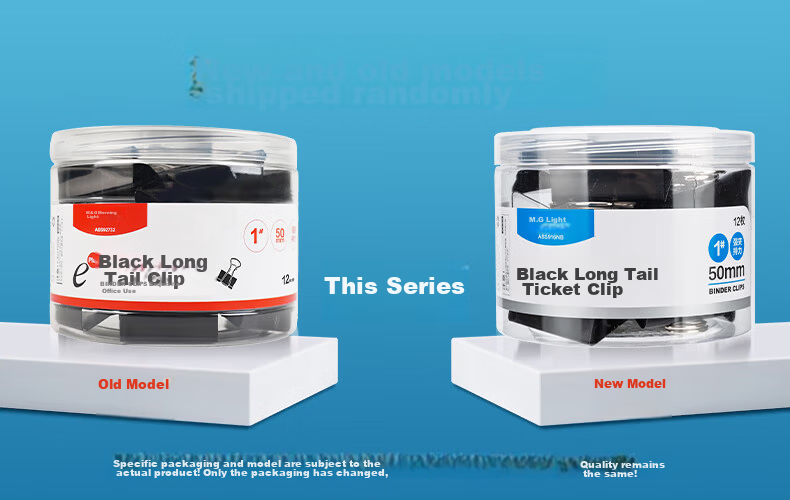 M&G Stationery Popular Product #4#25mm 48 Pieces/jar Black Binder Clips Medium-Sized Metal Document Clips Eplus Series Office Paper Clips ABS916NE 1
