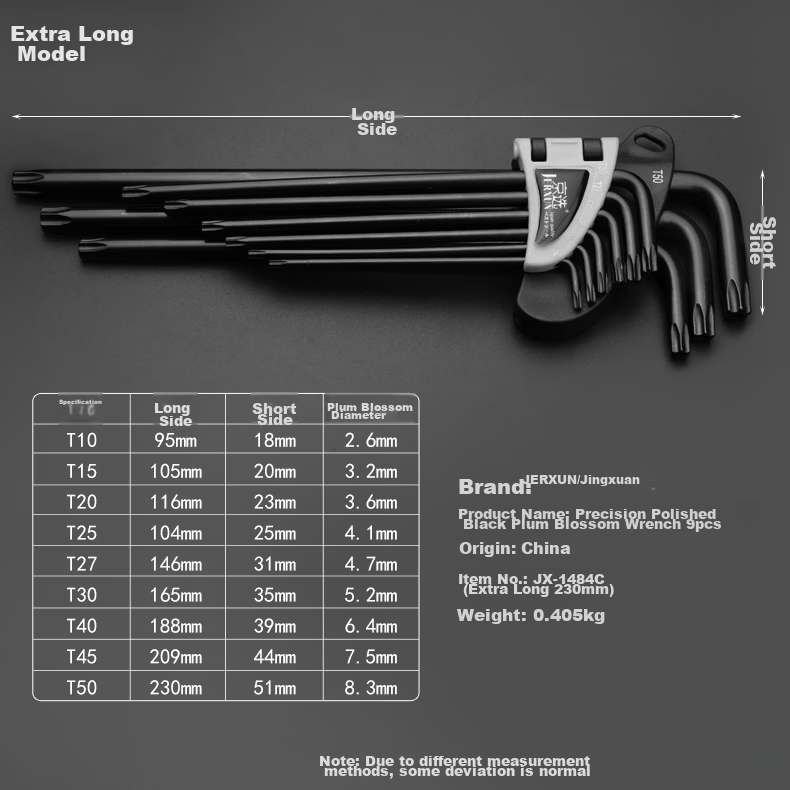 JERXUN Plum Blossom Hex Key Wrench Set 9-Piece Extended Hole Cross Hexagon L-Shaped Screwdriver Kit 1