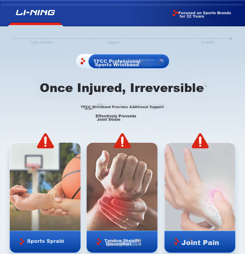 LI-NING Wrist Support Brace for TFCC Tendonitis Fitness Wrist Injury Sports Stabilizer Compression Sleeve for Badminton and Bench Press 10