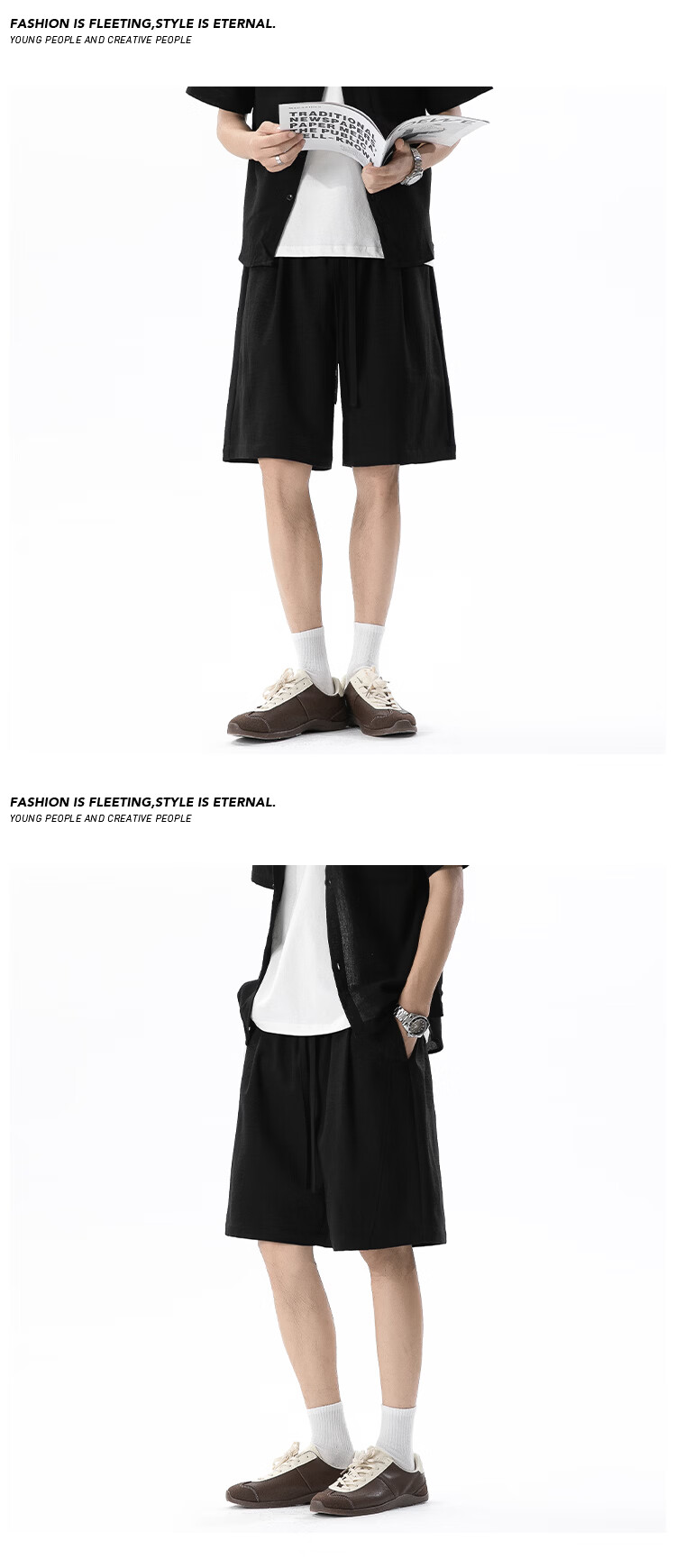 POUM Japanese Style Linen-Like Men's Summer Thin Breathable Casual Cool Five-Point Shorts HK26327 Coffee Color 2XL 7