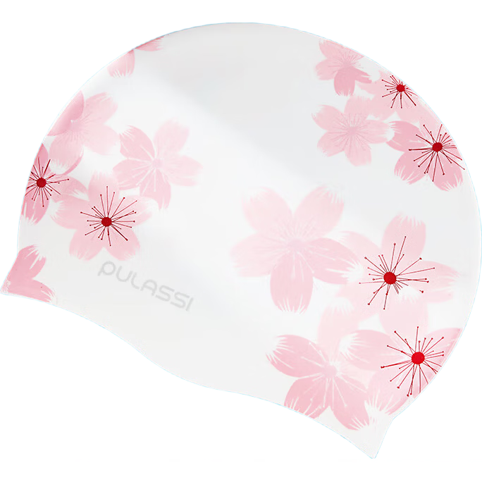 PULASSI Adult Women's Silicone Waterproof Swimming Cap for Long Hair Large Head Circumference Professional Racing Swim Cap Sakura White