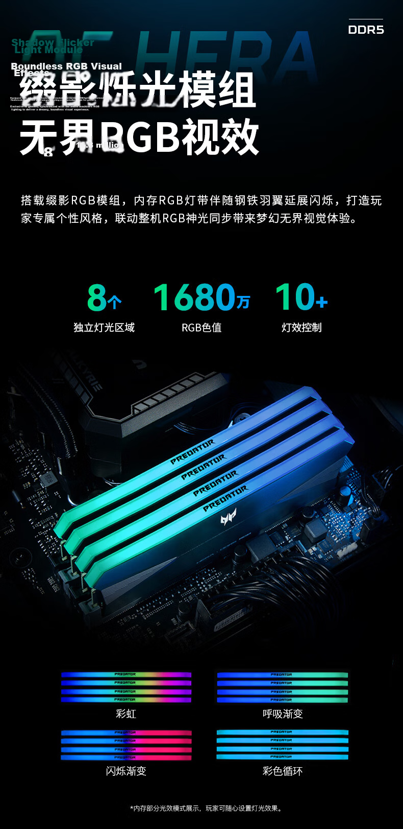 PREDATOR 48GB (24GBx2) DDR5 8400MHz Desktop Memory Hera Yingfeng Series RGB Light Bar (C40) Shadow Black AI Computer Accessories 11