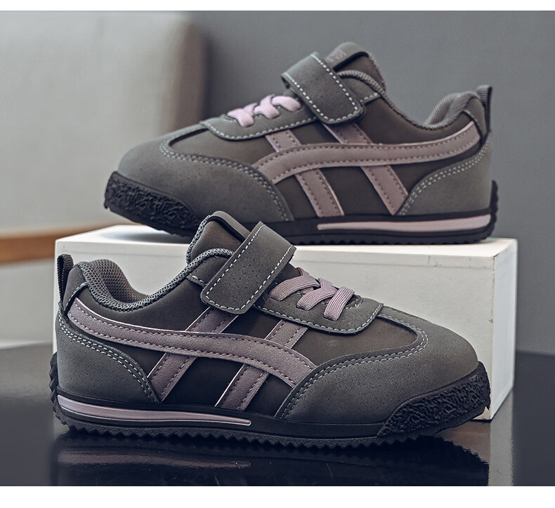Jeanswest Kids Lightweight Versatile Velcro Training Shoes School Soft Sole Girls Casual Sports Shoes C1A001 Beige/Purple Size 36 23