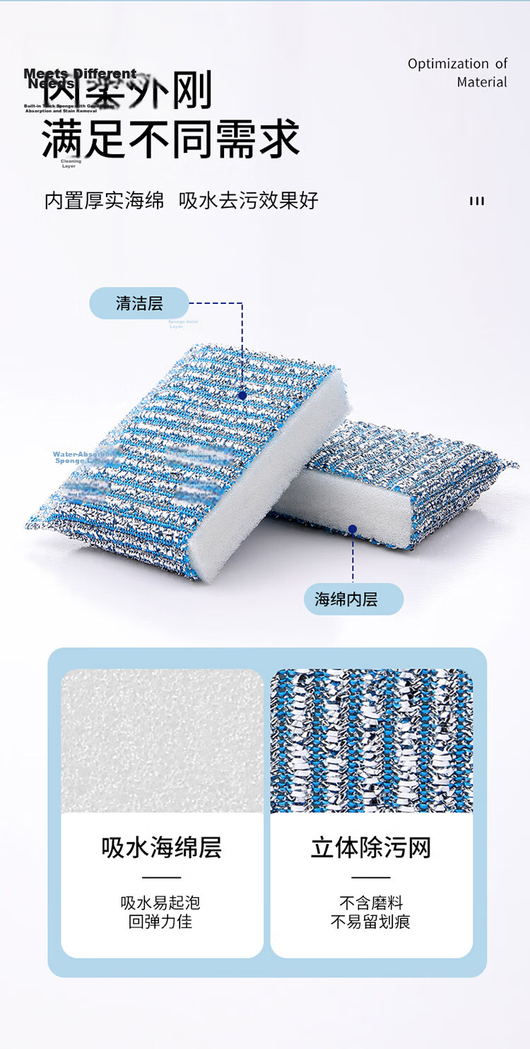 Melia Dishwashing Sponge 12-Pack Scouring Pads Steel Wire Cloth Lint-Free Absorbent Oil Removal Kitchen Cleaning Brush 4