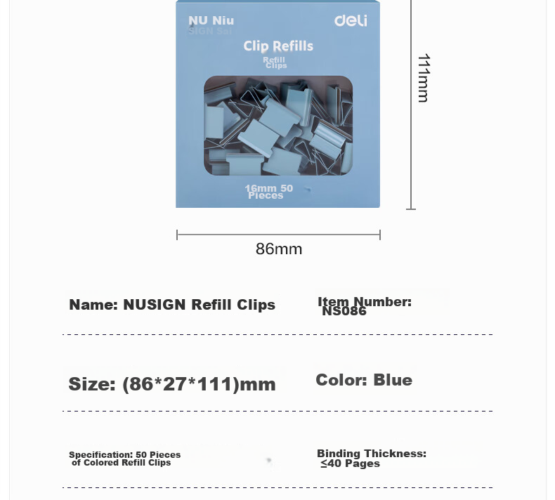 Nusai Push Clip Paper Clamp Colorful Refill Clips File Folder Spare Clips Office Supplies 50 Blue NS086 High-End Brand Under Deli 14