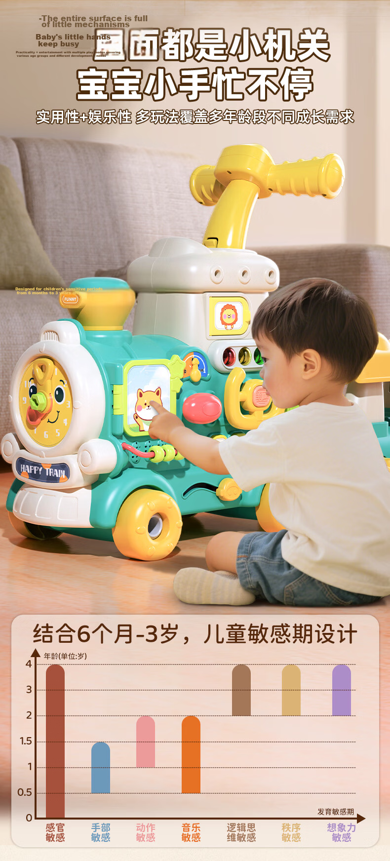 DEERC Baby Walker O-Leg Prevention Train Push Toy 0-3 Years Toddler Walker Birthday Gift 4