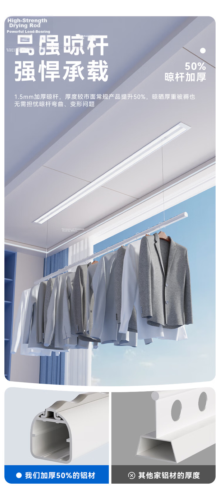 Mr. Bang Invisible Electric Clothes Drying Rack Smart Hidden Embedded Balcony Clothes Drying Rod S31 (1.5m) 8
