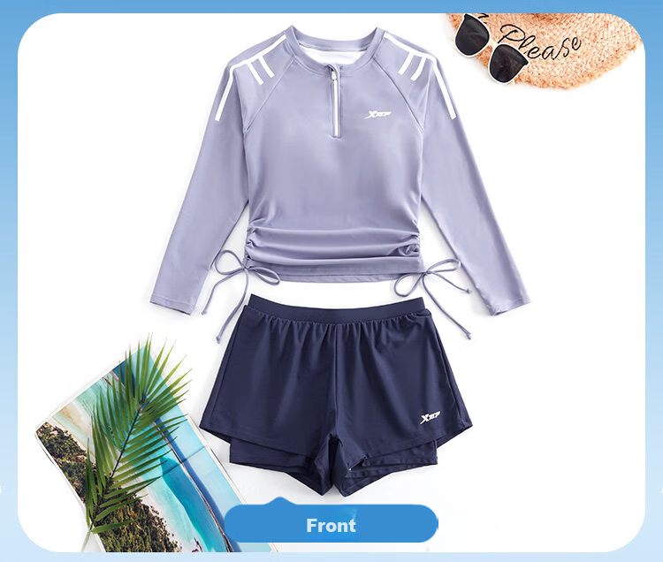 Xtep Women's High-End Long Sleeve Two-Piece Swimsuit, Tummy Control, Slim Fit, Conservative, Fashionable Beach Vacation Swimwear 18