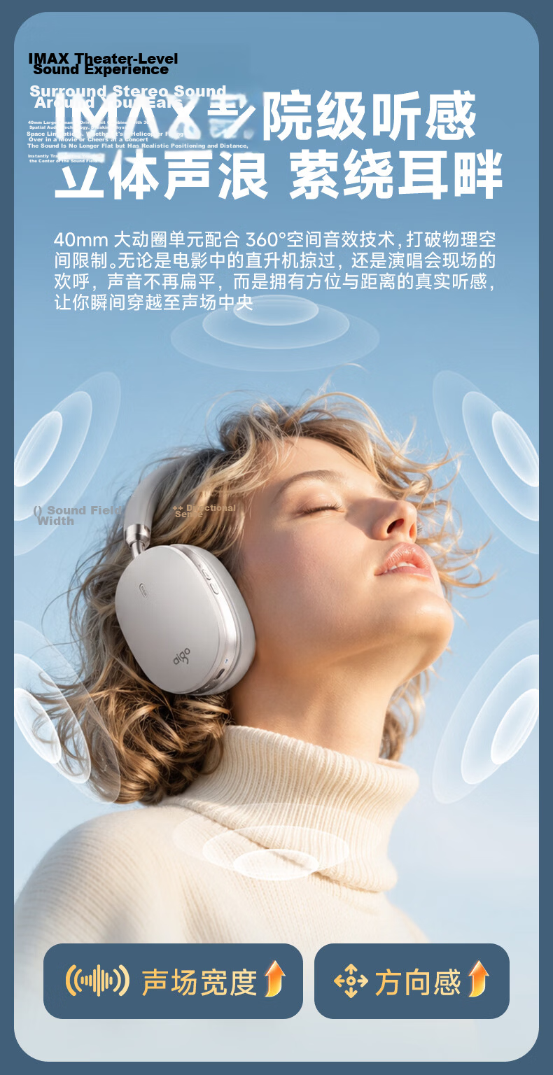 Aigo Bluetooth Headphones Over-Ear Active Noise Cancelling Comfortable Music Gaming Sports for Apple Xiaomi Phones Computers WH600 Silver 9