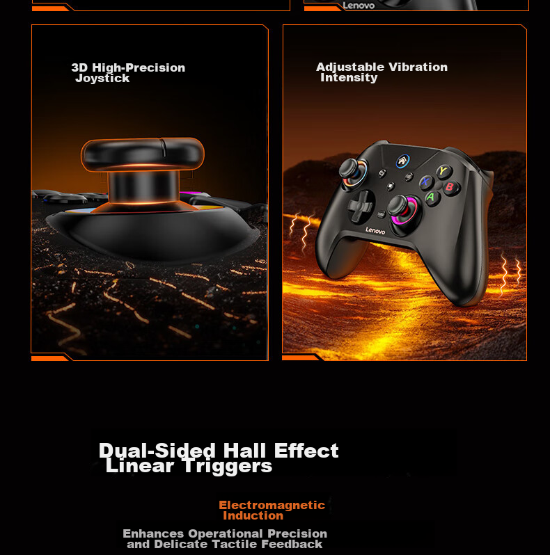 Lenovo S02 Wireless Gaming Controller Xbox Hall Trigger Compatible with Switch 2, Legion, PC, Mobile, Bluetooth, Steam, Genshin Impact, Black Myth, Monster Hunter Black 3