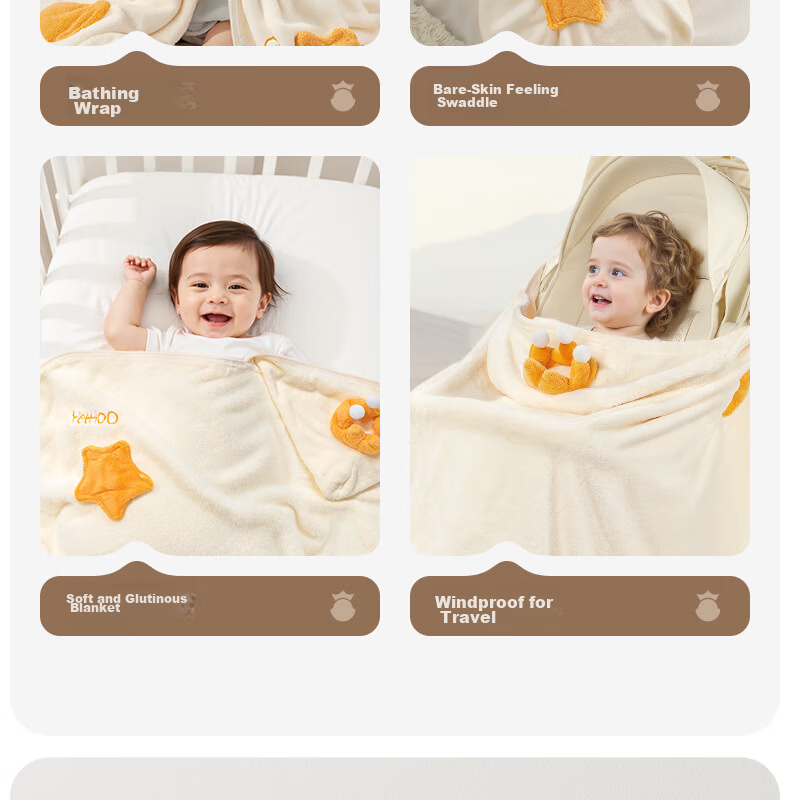 YEEHOO Newborn Baby Coral Fleece Bath Towel Large Size Children's Bath Towel Super Absorbent Soft Baby Gift Set 17