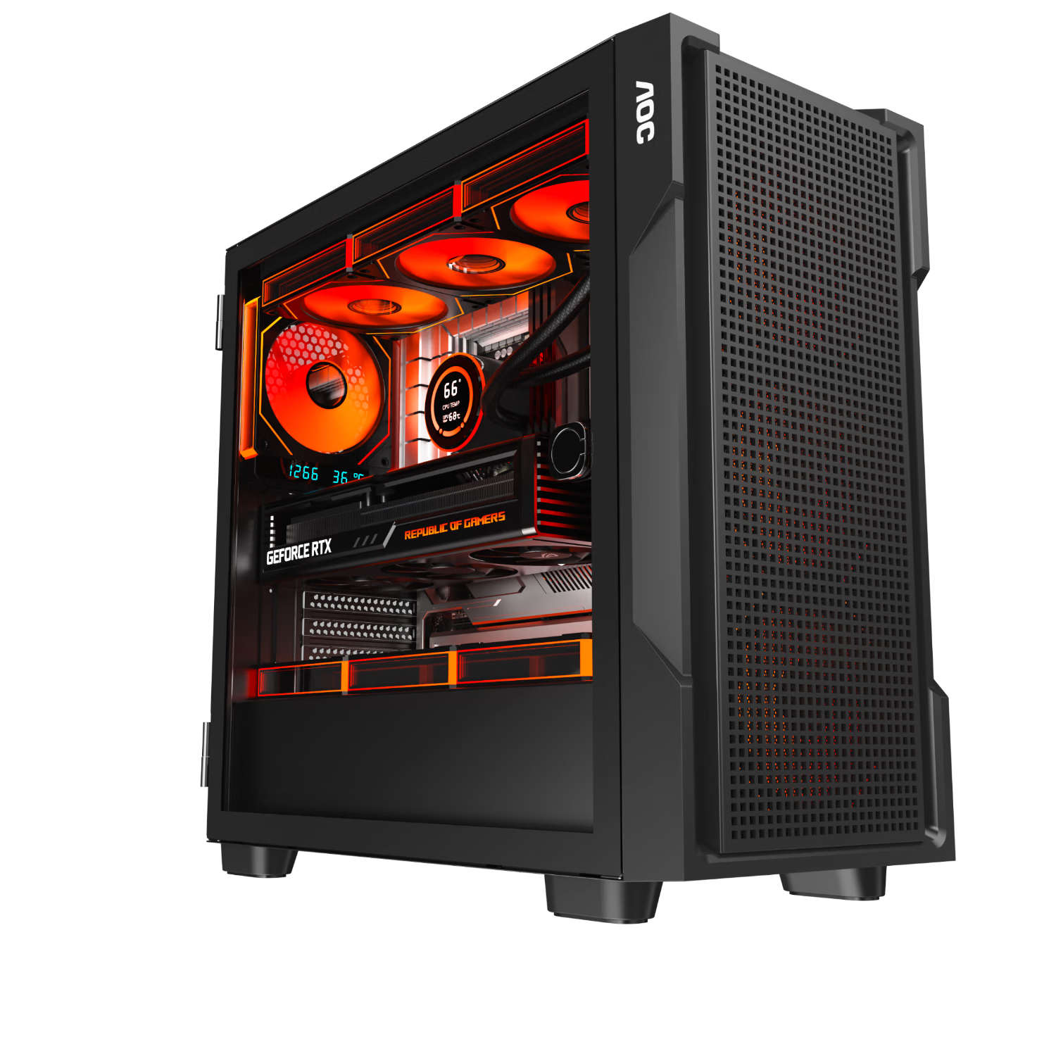 AOC CG420B Case Fan Set with 7 T122RB Fans Black ARGB Sync PWM Temperature Control