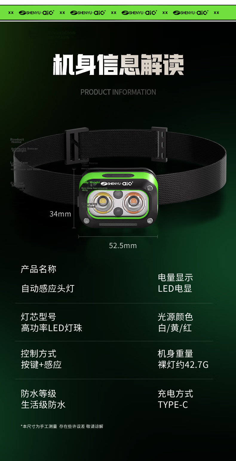 AIC Induction Headlamp Super Bright Rechargeable Head-Worn LED Outdoor Mining Long Battery Life 18