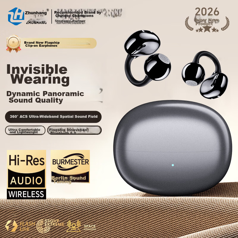Zhunhang [Latest Model 2026] Bluetooth Earphones, Clip-On Style, Non-Injury, Wireless Open-Ear Design, Bone Conduction, Ultra-Long Battery Life, for Sports, Running, Cycling, Noise Reduction, Suitable for Men And Wome