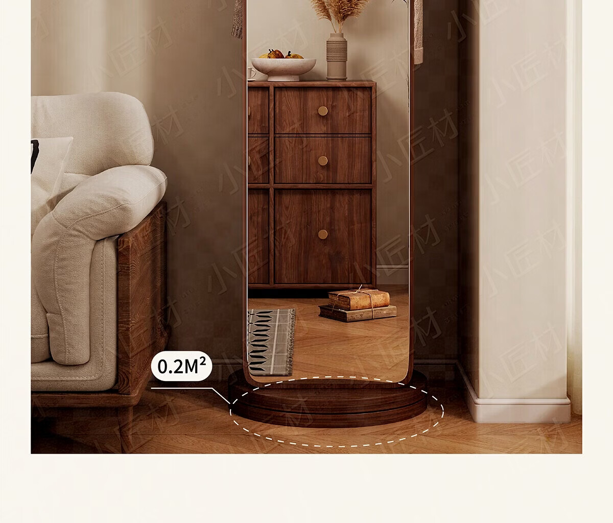 Xiaojiangcai Full-Length Rotating Dressing Mirror with Coat Rack, Movable Bedroom Wardrobe Mirror, 170cm Walnut 24