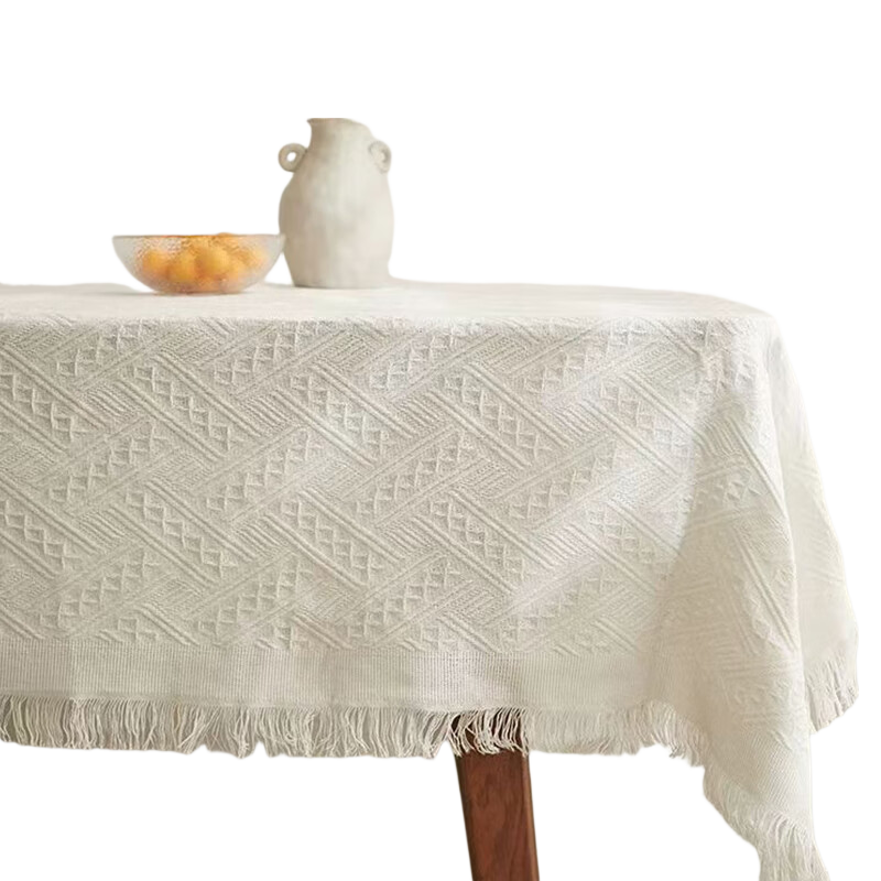 MOON TIME White Tablecloth, Ins Style Nordic Round Table Square Placemat, High-End Dining Table Cloth, French Light Luxury, 130*180cm