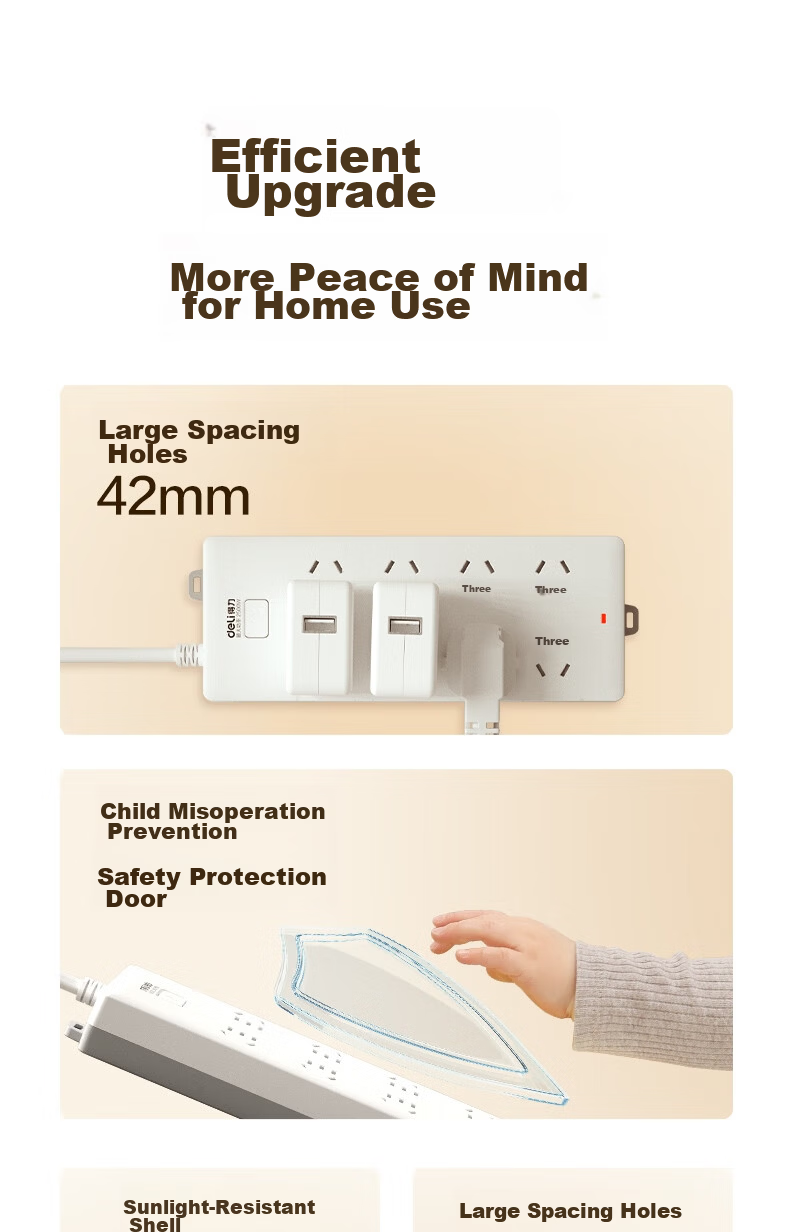 Deli 3C Certified National Standard Safety Power Strip with Master Switch, 8 Combination Sockets, 2 Meters, Model 18262-02 2