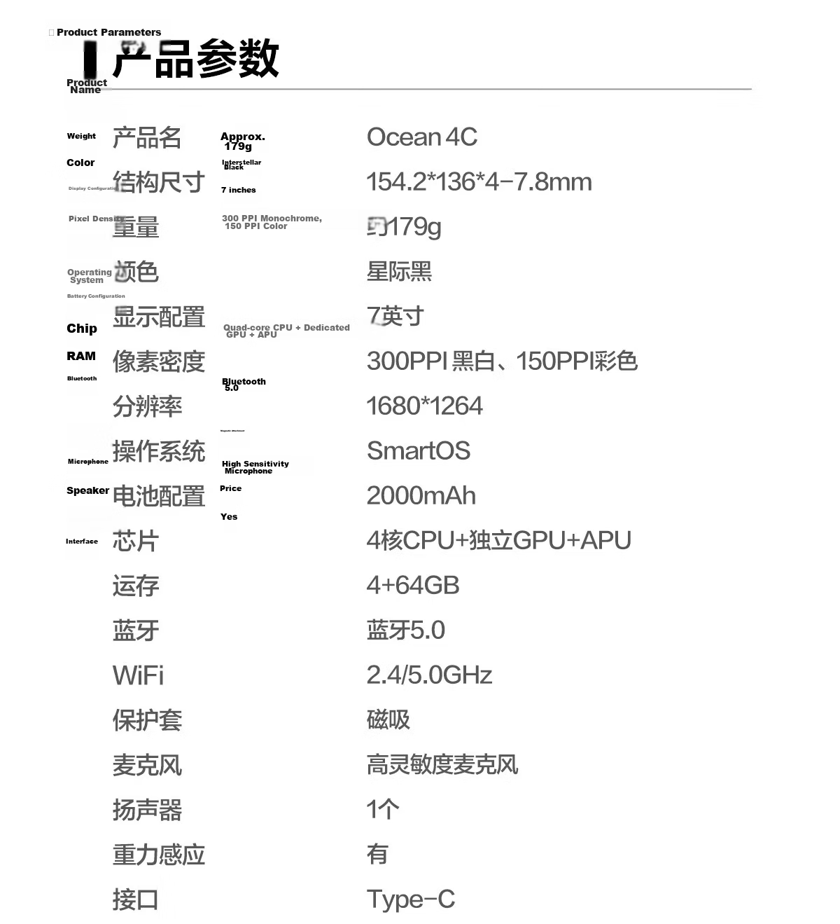 IReader Ocean 4C 7-inch Color E-Ink E-Book Reader Portable Handwriting AI Tablet Learning Notebook Office Star Black 64GB 59