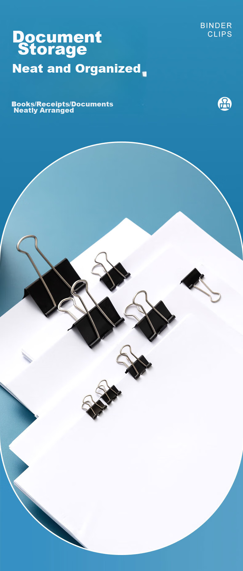M&G Stationery Popular Product #4#25mm 48 Pieces/jar Black Binder Clips Medium-Sized Metal Document Clips Eplus Series Office Paper Clips ABS916NE 10
