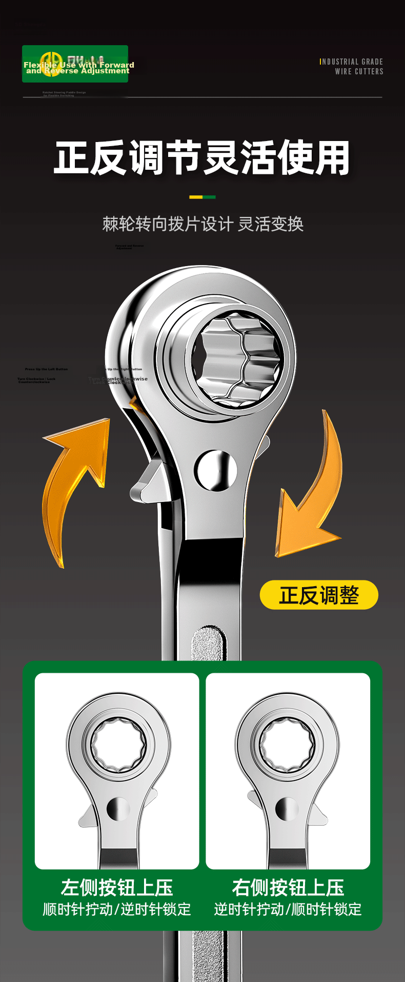 Shengda Tapered Tail Ratchet Wrench Double-Ended Quick Ratchet Spline Socket Wrench Industrial Grade Extended Bar 19×22mm 10