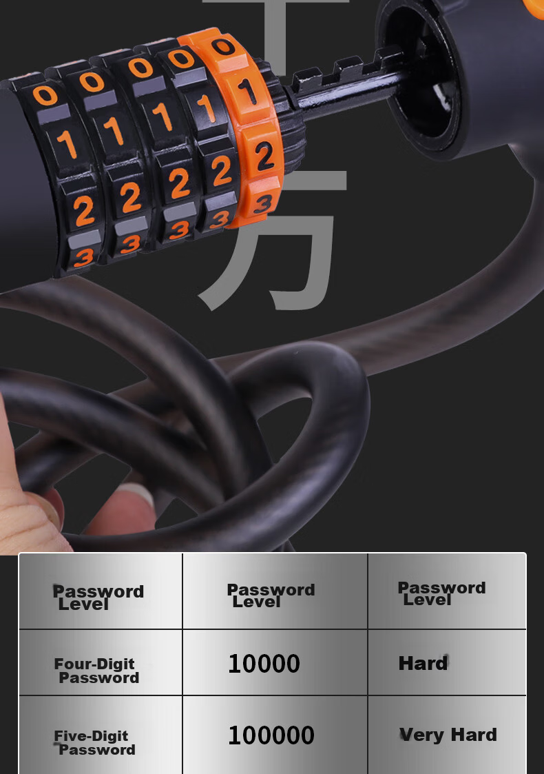 Forever Bicycle Lock Anti-theft 5-Digit Combination Lock Mountain Bike Motorcycle Electric Bike Black Orange 1.2m 8
