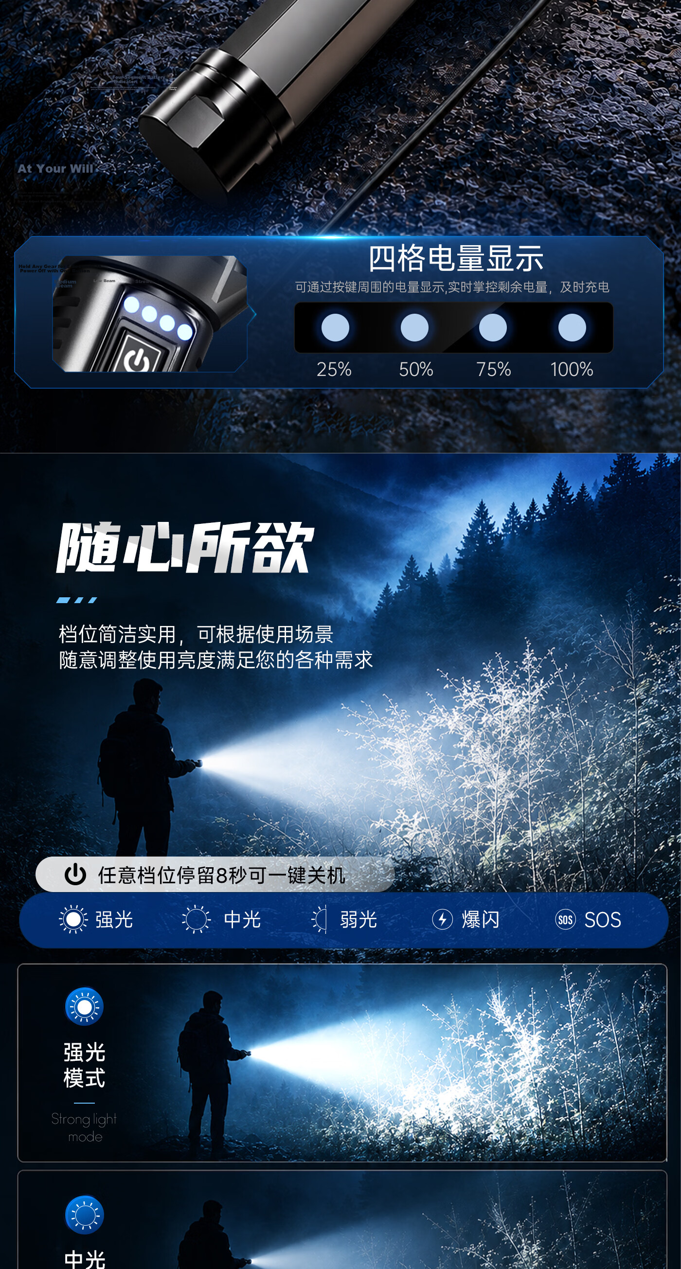 AUX High-Intensity Flashlight, Ultra-Bright Outdoor Zoomable Long-Range Rechargeable Multi-Functional Waterproof Portable for Home Use 6